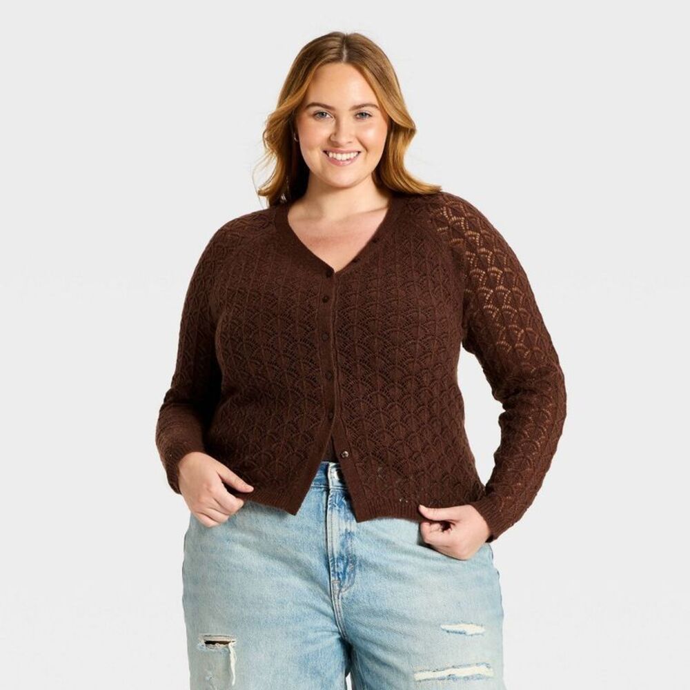 Women's Stitch V-Neck Cardigan - Universal Thread Brown XXL